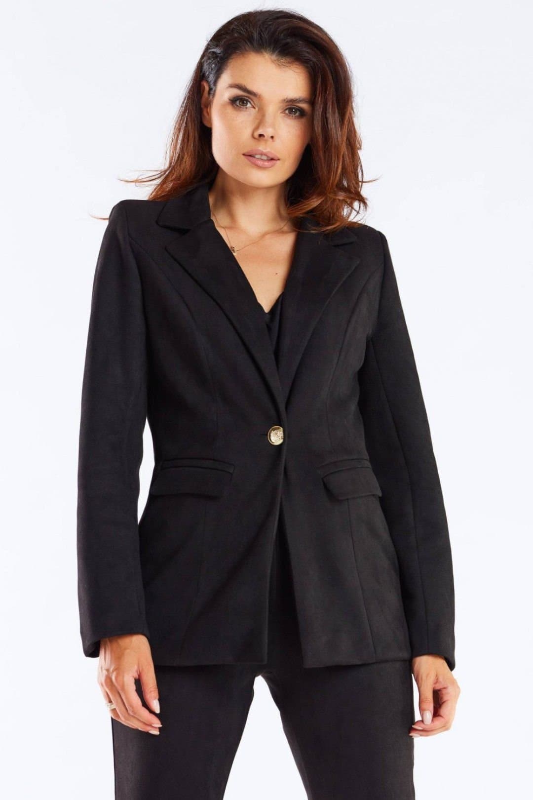 Love Lace Love Lace Women's Elegant Shawl Collar Jacket with Gold Button in Black