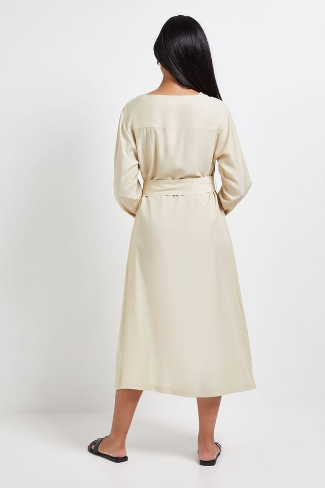 Wallis Wallis Women's Petite Denim Look Tie Waist Midi Dress in Stone - 3