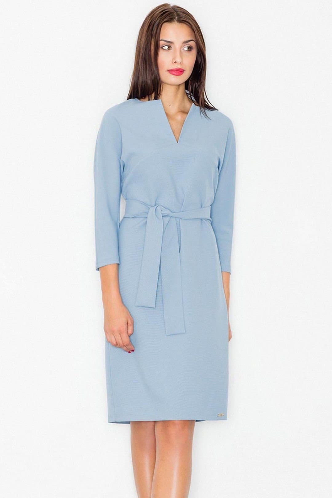 Love Lace Love Lace Women's Elegant Midi Dress Round Neck Kimono Sleeve Belted in Blue