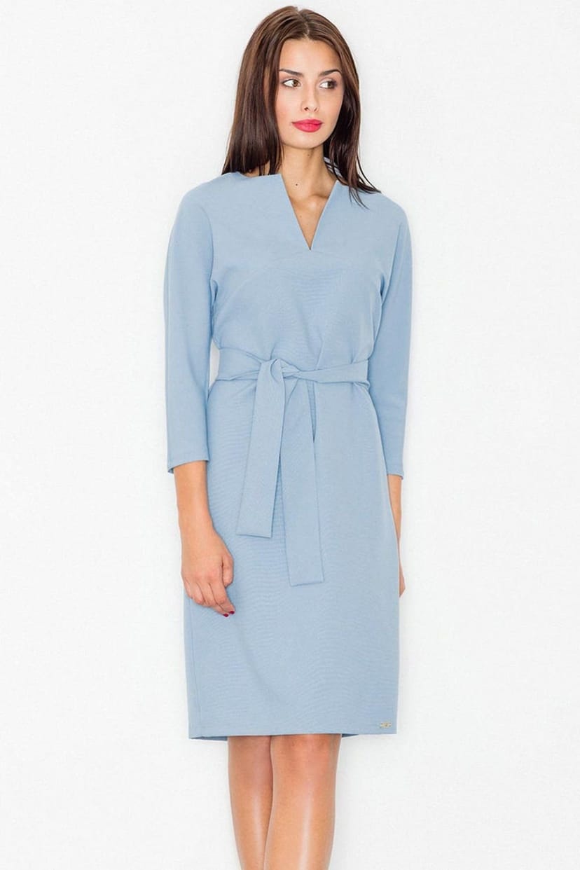 Love Lace Love Lace Women's Elegant Midi Dress Round Neck Kimono Sleeve Belted in Blue - 1