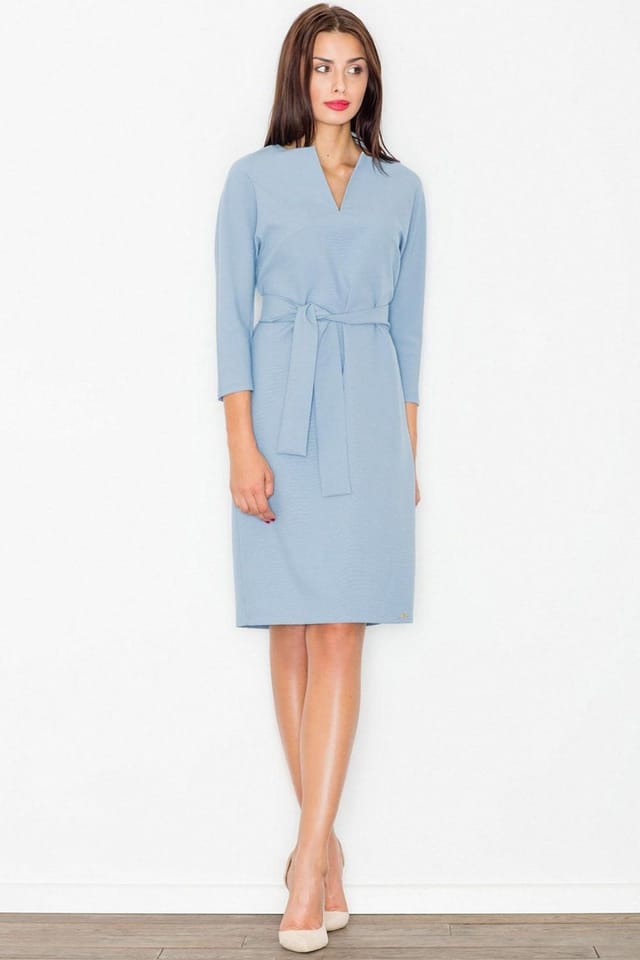 Love Lace Love Lace Women's Elegant Midi Dress Round Neck Kimono Sleeve Belted in Blue - 2