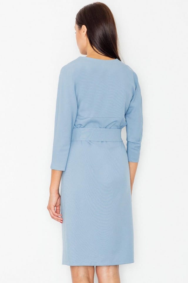 Love Lace Love Lace Women's Elegant Midi Dress Round Neck Kimono Sleeve Belted in Blue - 3