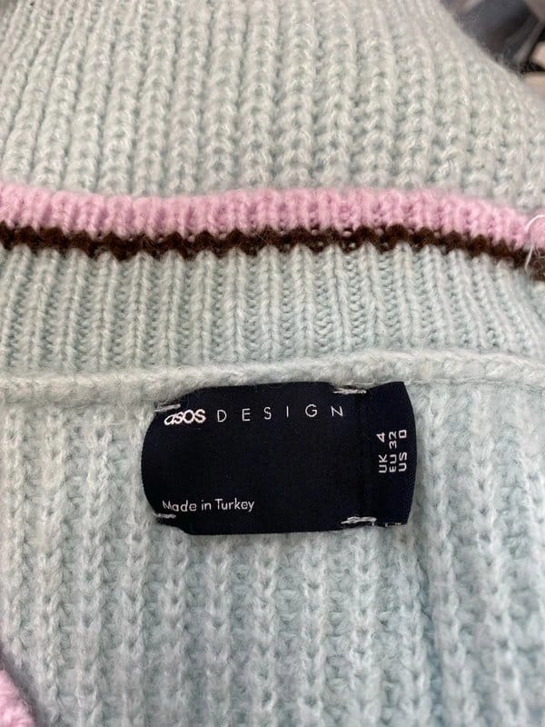 ASOS Design Turquoise & Pink V-Neck Jumper