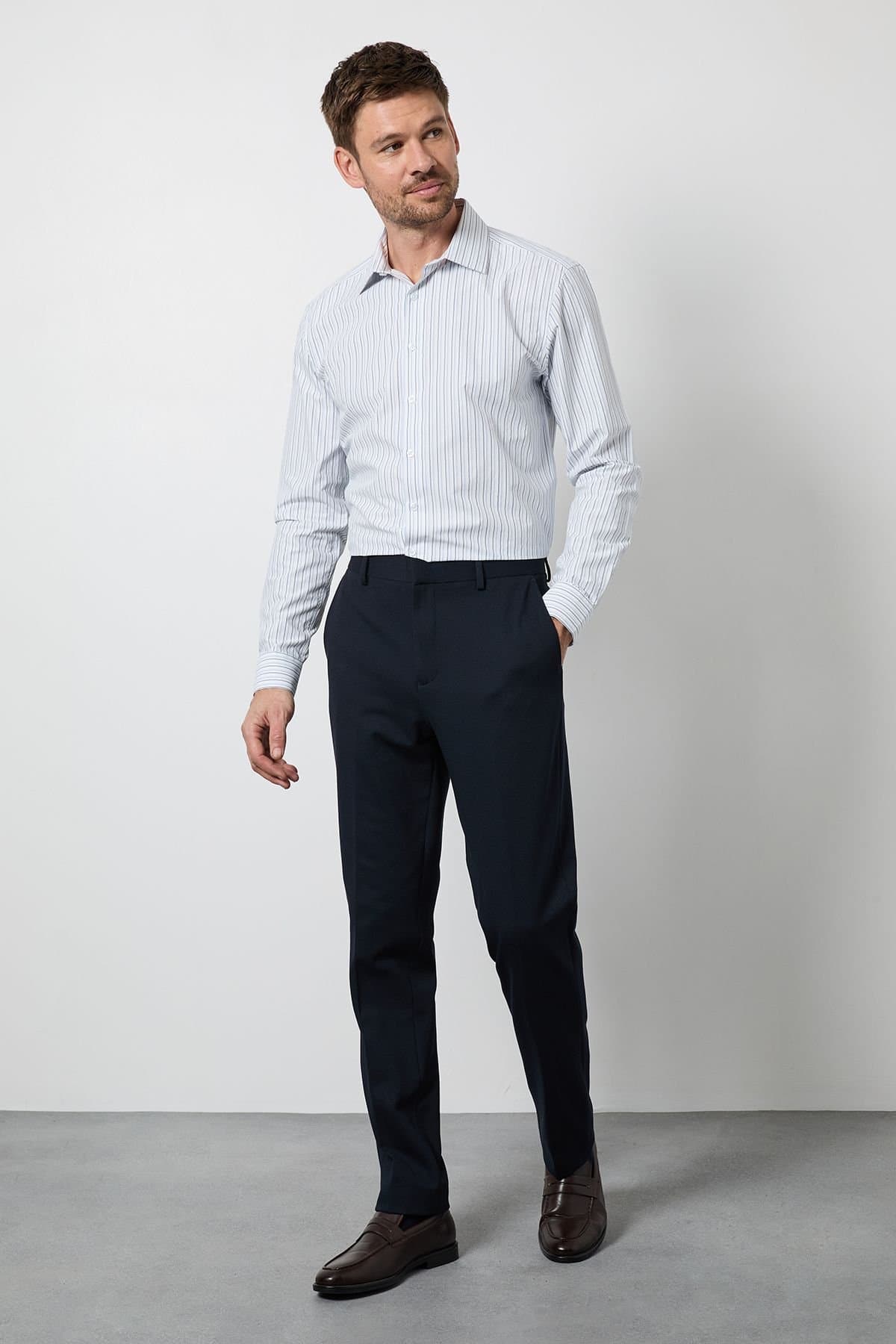 Burton Burton Men's Navy Textured Slim Fit Trouser