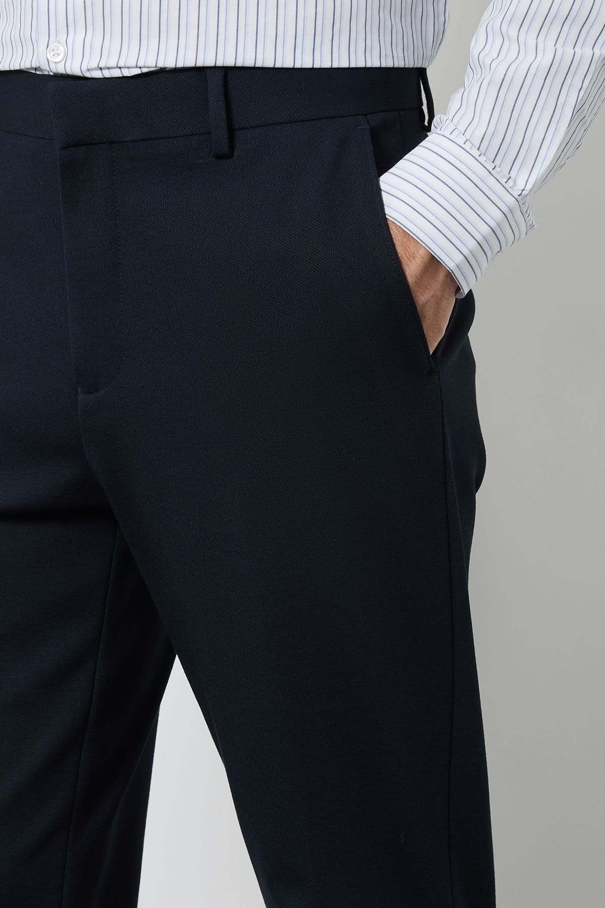 Burton Burton Men's Navy Textured Slim Fit Trouser - 4