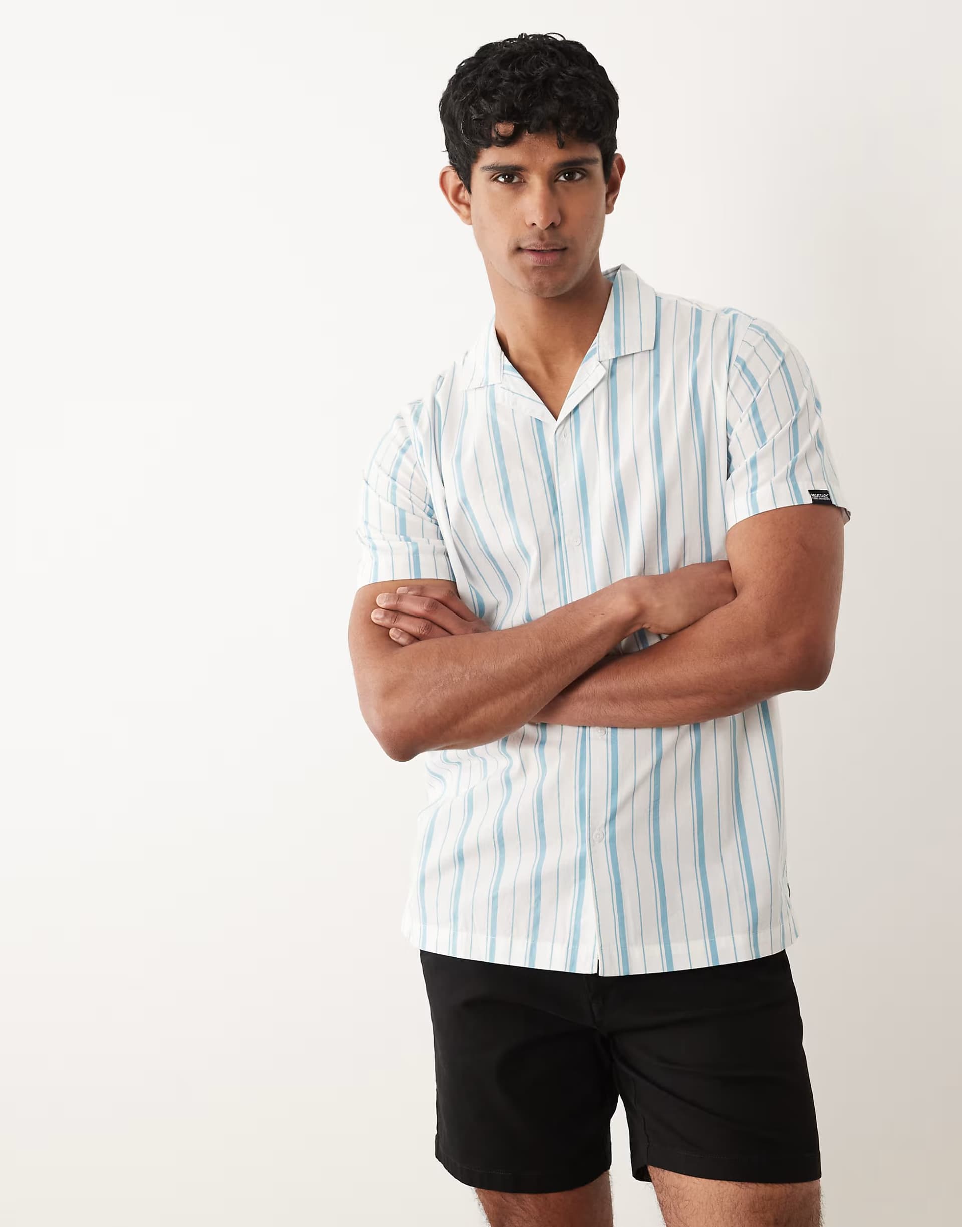ASOS Regatta Lightweight hadlin short sleeve shirt in white nordic stripe