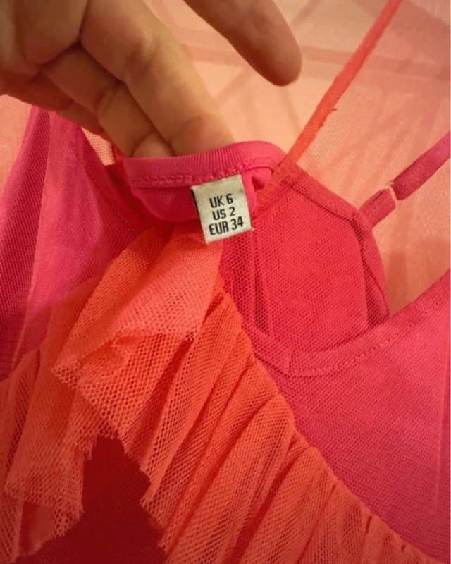 Never Fully Dressed Never Fully Dressed ombré pink red “Kate” mesh tulle ruffled maxi / midi dress size 6 XS fit 6-10