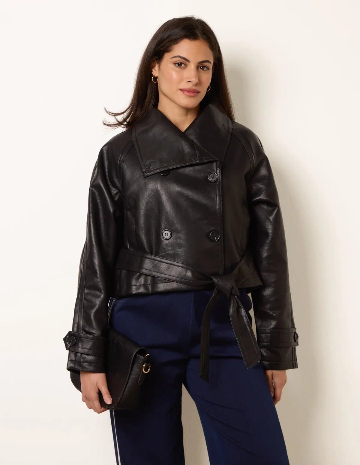 Blue Vanilla Double Breasted Leather Look Jacket