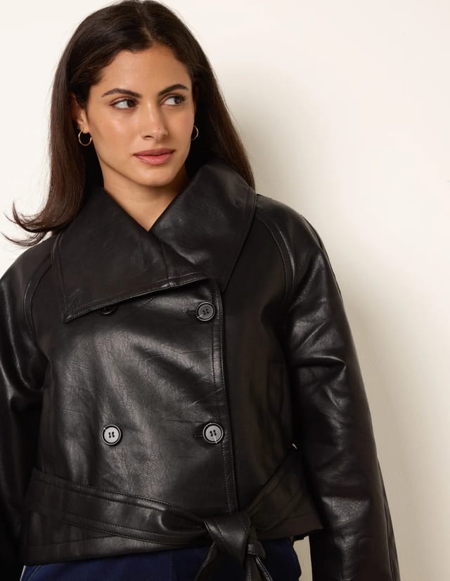 Blue Vanilla Double Breasted Leather Look Jacket - 2
