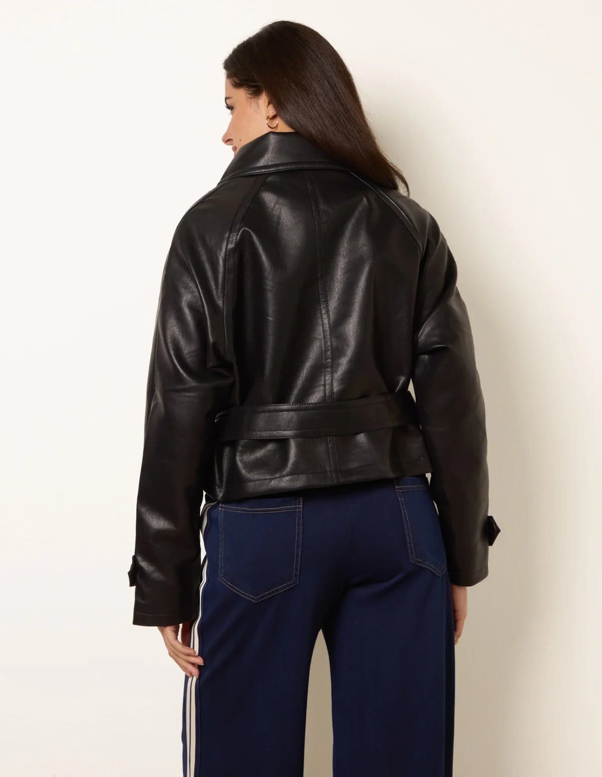 Blue Vanilla Double Breasted Leather Look Jacket - 4