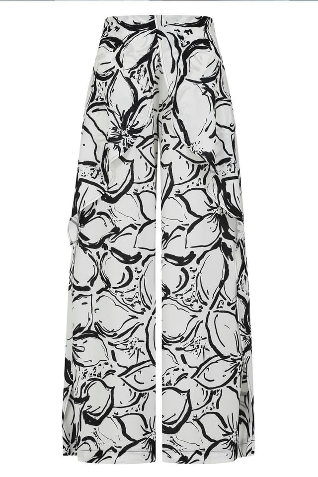 Hot Squash Hot Squash Women's Palazzo Pants with Side Frill in White - 3