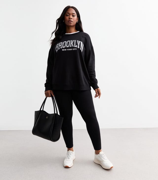 New Look Women's Plus Size Black Brooklyn Print Jersey Sweatshirt Curves New Look - 3
