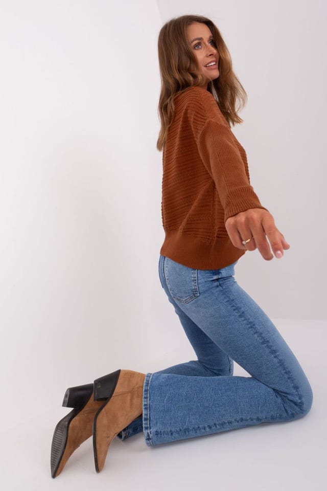 Love Lace Love Lace Women's Variegated Long Sleeve Low Turtleneck Sweater in Brown - 2