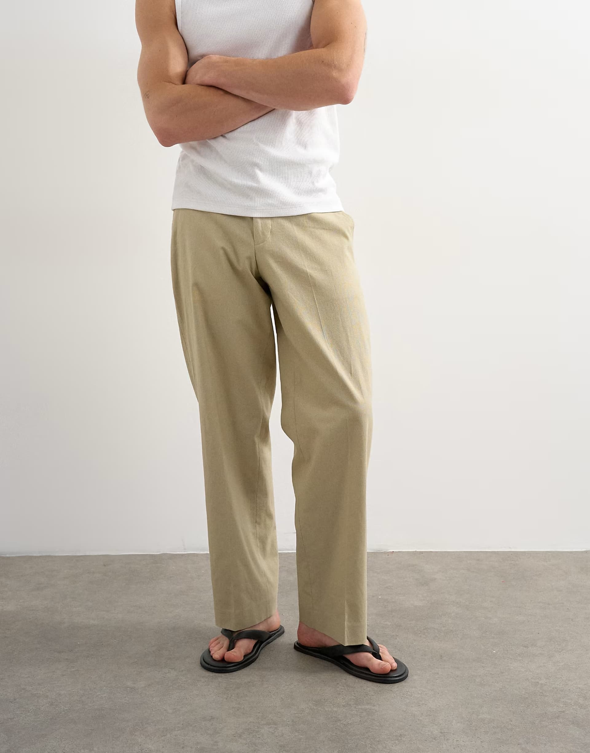 ASOS Topman wide leg linen rich trouser in beige