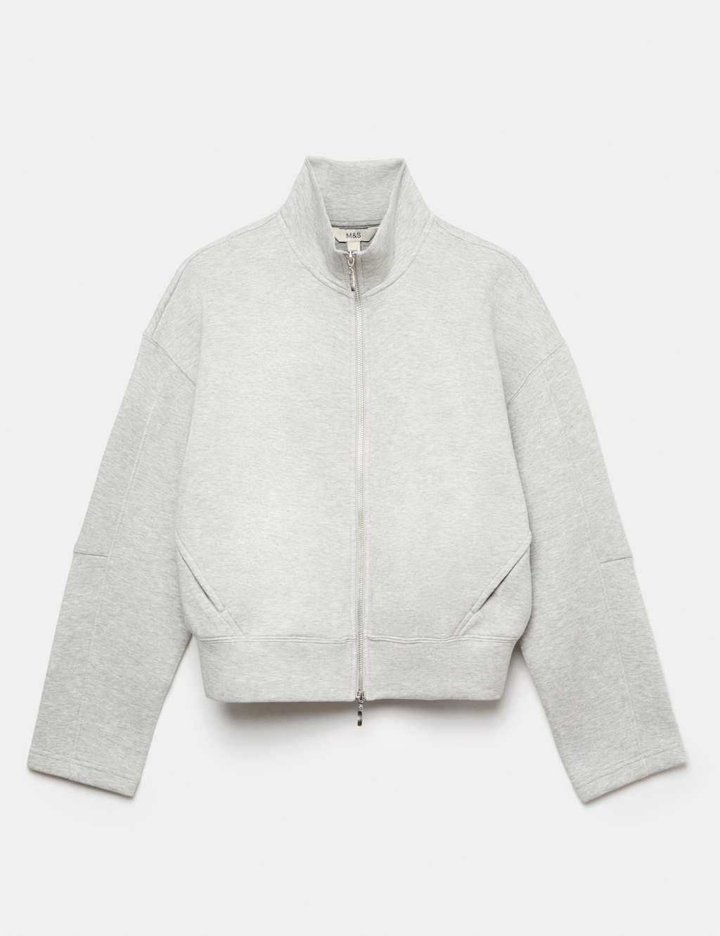 Marks & Spencer M&S Cotton Rich Scuba Zip Up Sweatshirt Grey Marl