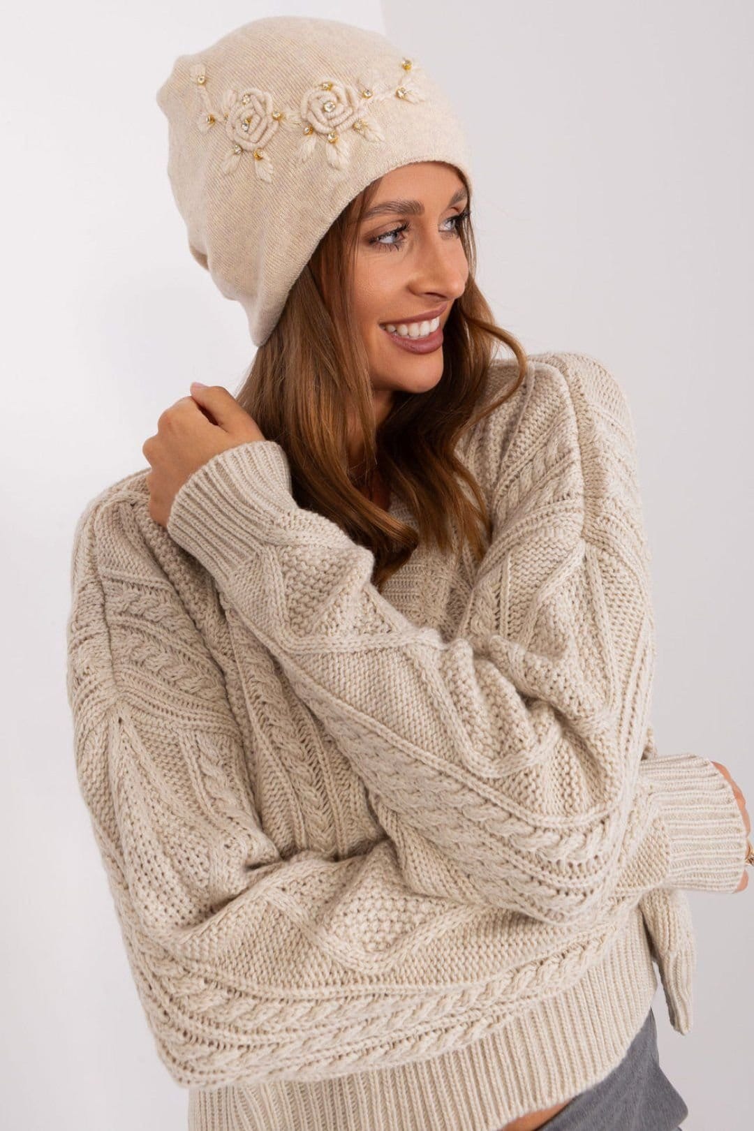 Love Lace Love Lace Women's Embroidered Panel Beanie for Everyday Sun Protection in Beige - 4