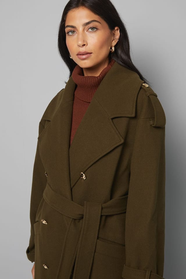 Wallis Wallis Women's Wide Lapel Trench Coat in Olive - 2