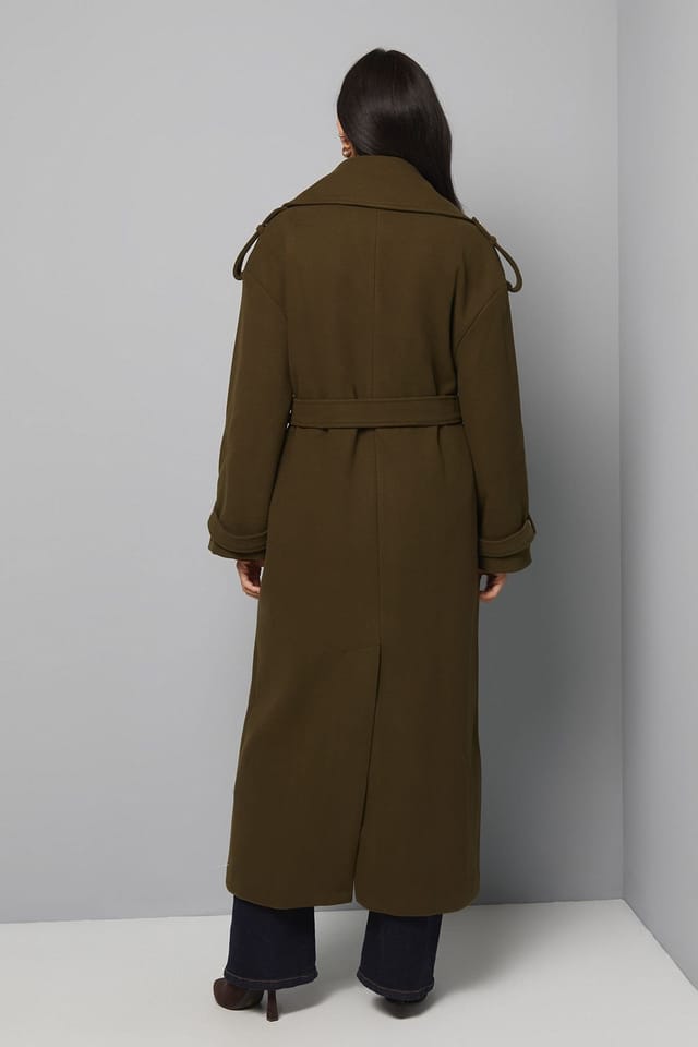 Wallis Wallis Women's Wide Lapel Trench Coat in Olive - 3