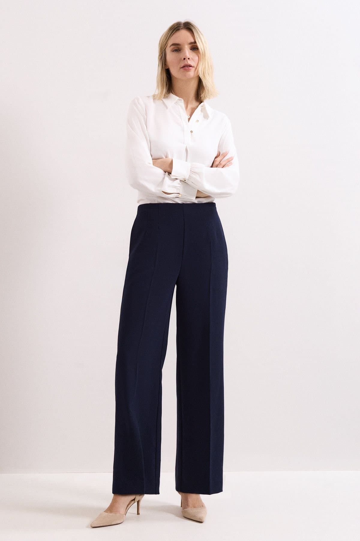 Phase Eight Phase Eight Petite Dark Navy High-Waist Wide-Leg Trouser