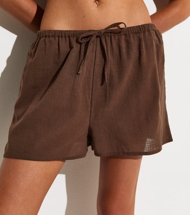 New Look Women's Dark Brown Cotton Slub Beach Shorts New Look - 2