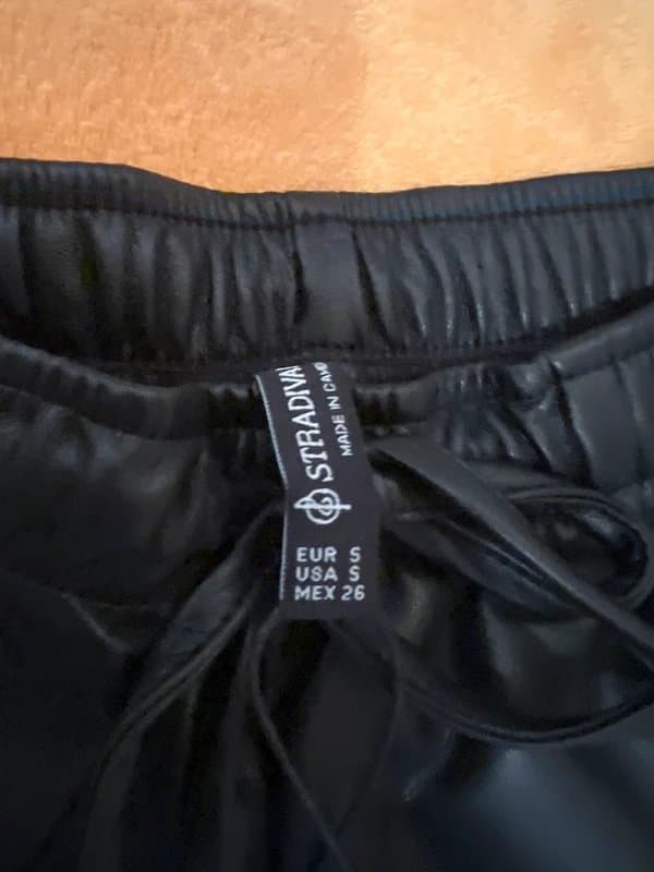 Stradivarius Stradivarius faux leather wide leg draw string trousers