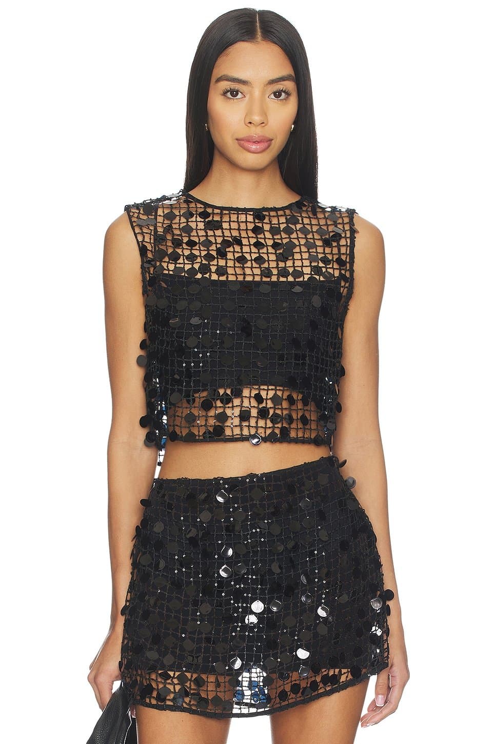 revolve Revolve Marianna Drew Black Sequin Crop Top