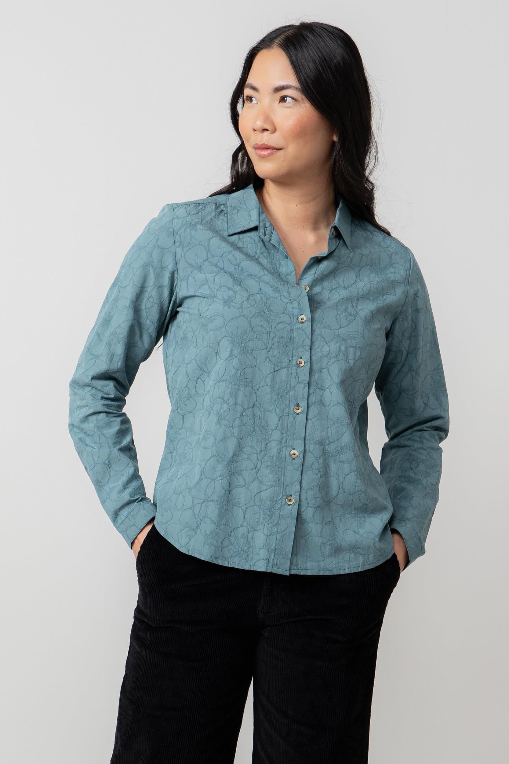 Lily & Me Lily & Me Mid Blue Textured Jacquard Shirt
