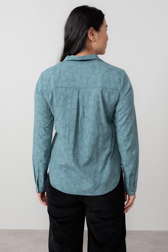 Lily & Me Lily & Me Women's Patsy Textured Jacquard Cotton Blend Long Sleeved Shirt in Mid Blue - 2