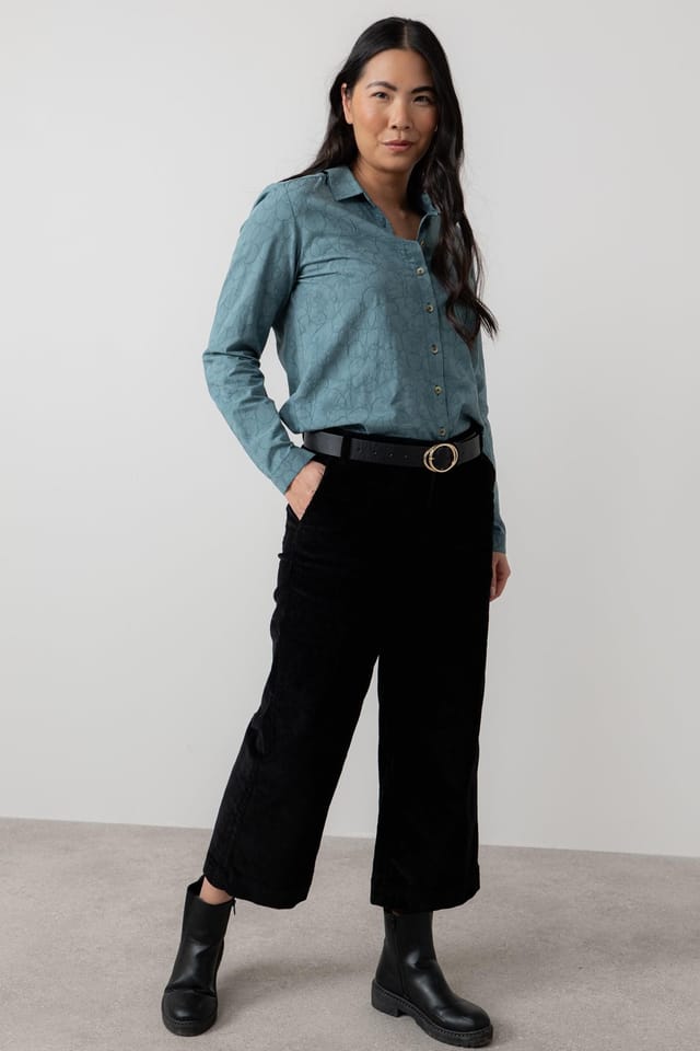 Lily & Me Lily & Me Women's Patsy Textured Jacquard Cotton Blend Long Sleeved Shirt in Mid Blue - 3