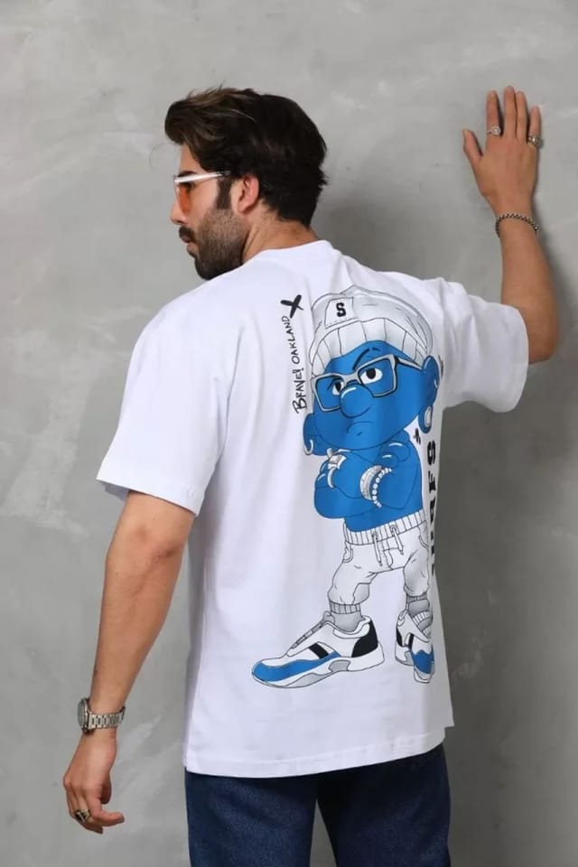 Janes Janes Men's Oversized Crew Neck Graphic Print T-Shirt in Off-White - 2