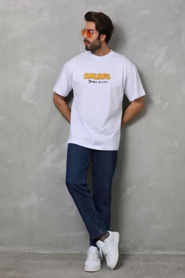 Janes Janes Men's Oversized Crew Neck Graphic Print T-Shirt in Off-White - 3