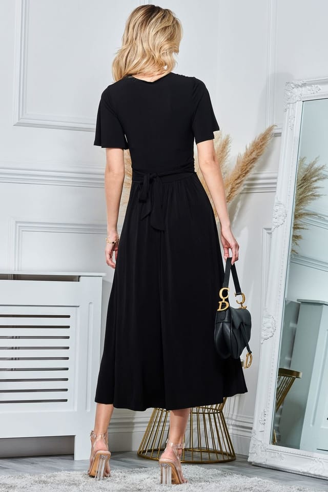 Jolie Moi Jolie Moi Women's Angel Sleeve Jersey Maxi Dress in Black - 2