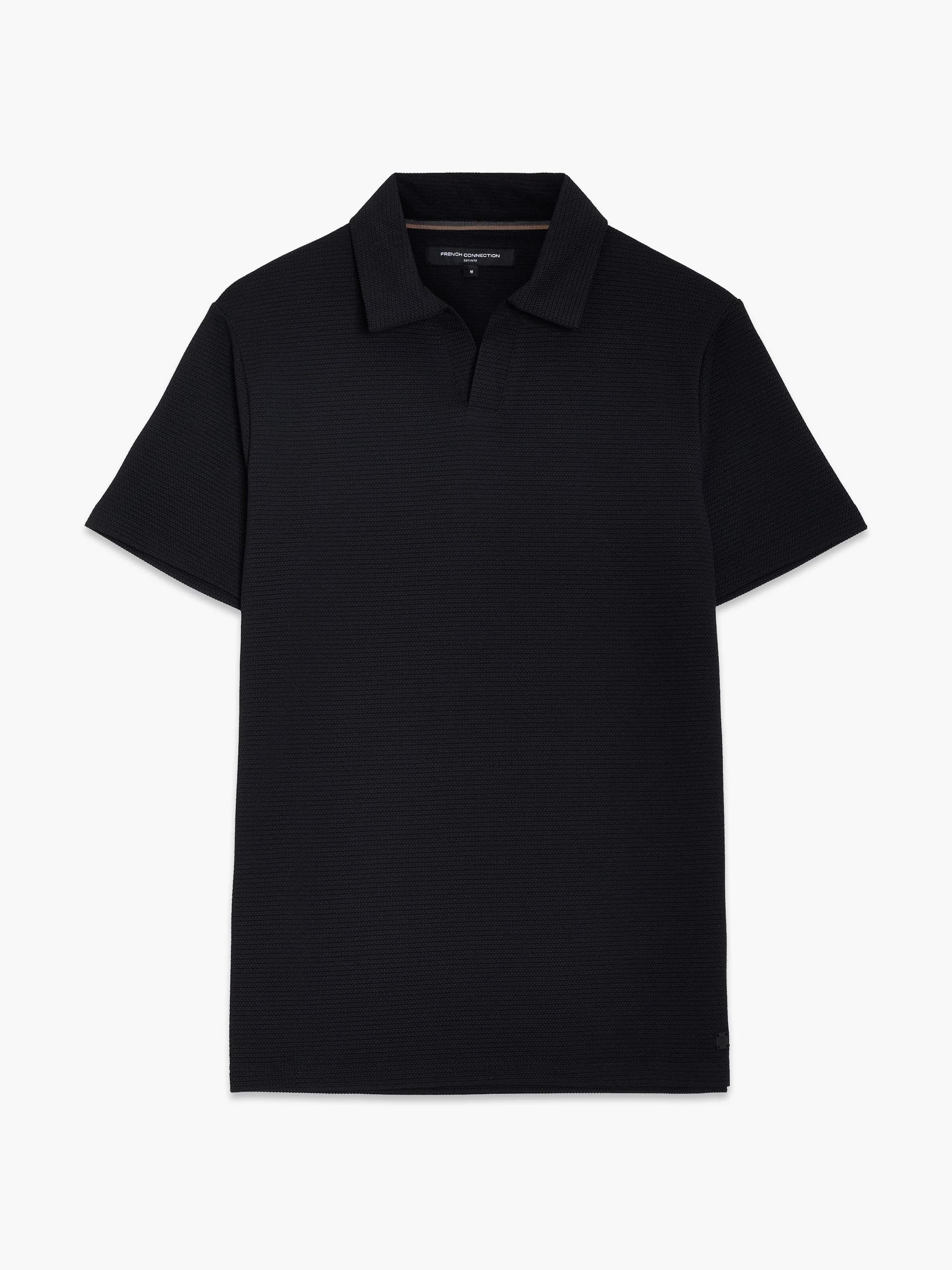 French Connection Short Sleeve Pointelle Knit Trophy Polo Shirt Black