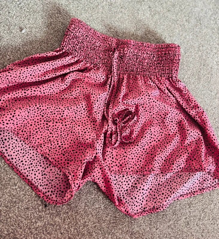Shein Pink Polka Dot High-Rise Flare Shorts