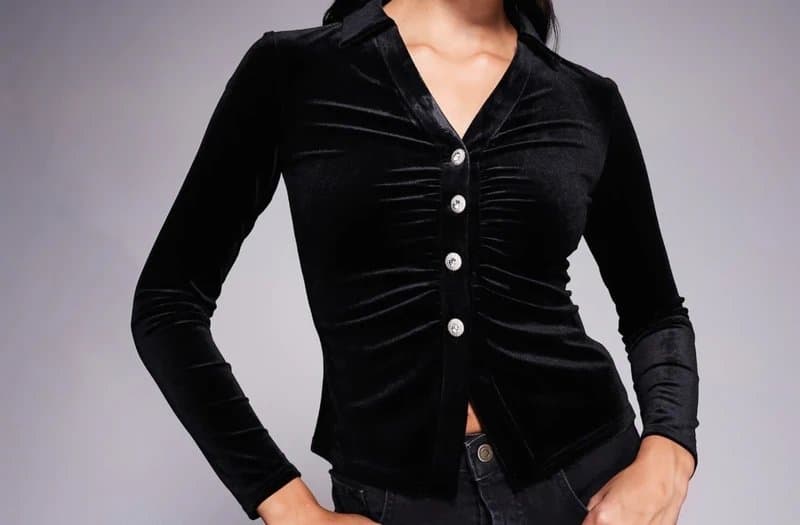 New Look New Look Velvet Diamanté Button Shirt in Black 12