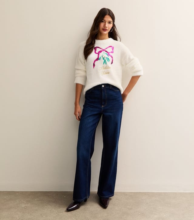 New Look Women's White Fluffy Embroidered Mistletoe Motif Jumper New Look - 3