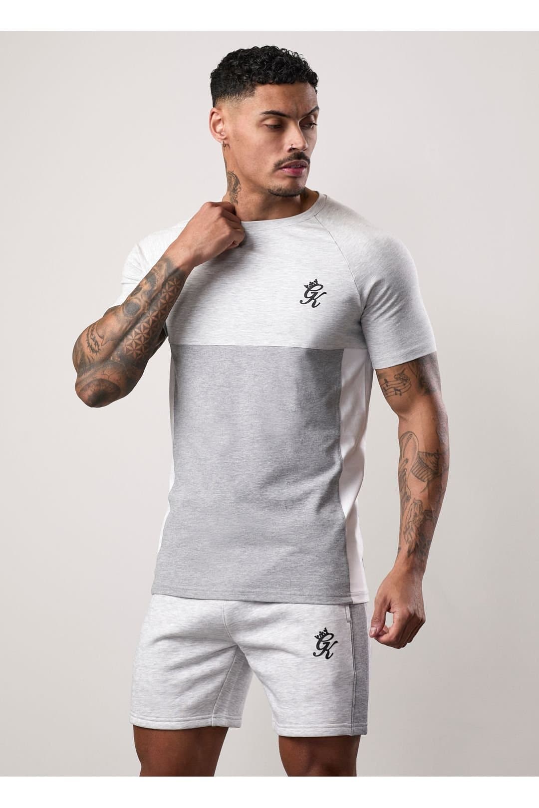 Gym King GYM KING Men's Contrast Panel Tee Snow Marl/ Grey Marl/ White