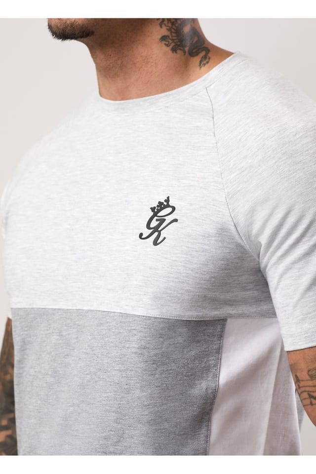 Gym King GYM KING Men's Contrast Panel Tee Snow Marl/ Grey Marl/ White - 2