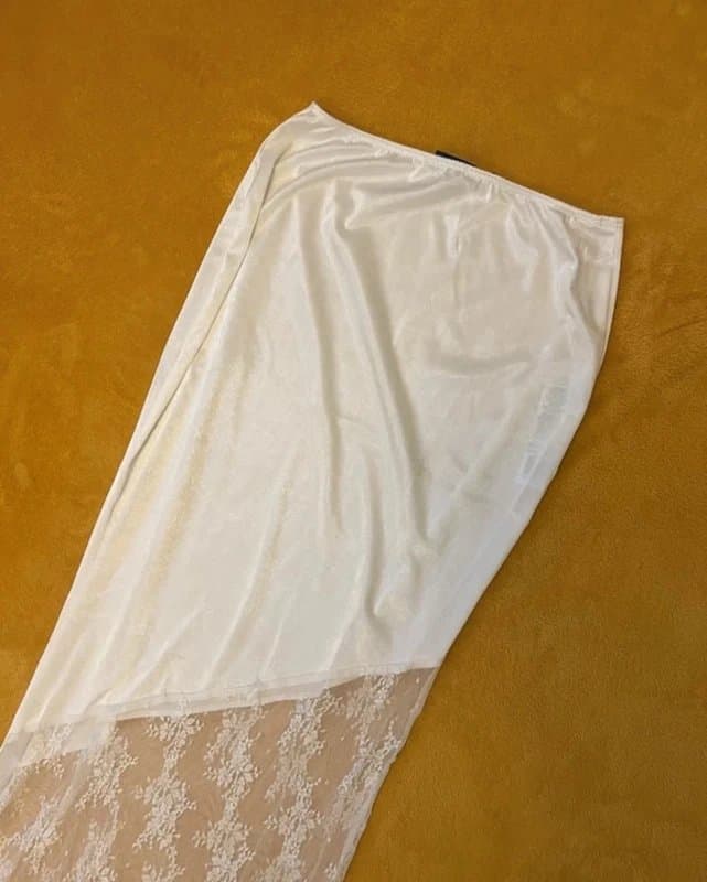 ASOS satin maxi skirt with lace insert in ivory - Asos