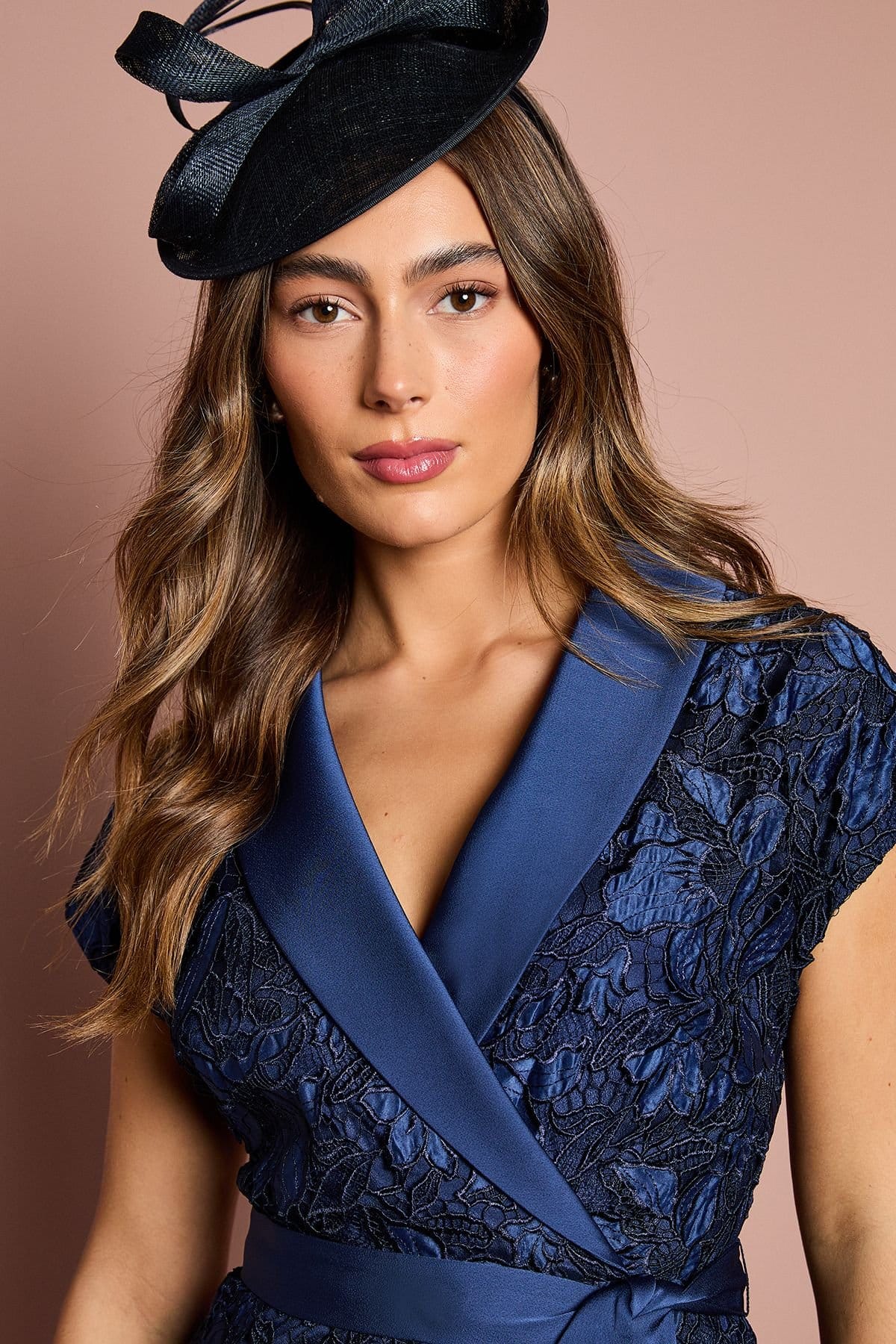 Coast Coast Women's Lace Wrap Top Pleat Tux Midi Dress in Navy - 4