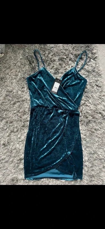 New Look Teal Velvet Mini Dress