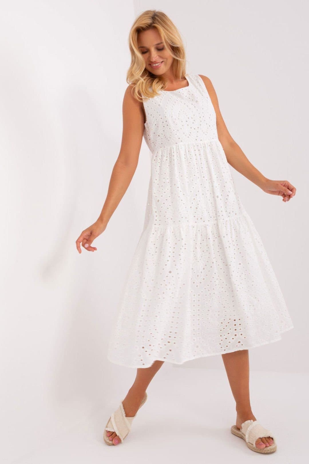 Love Lace Love Lace Women's Sleeveless Openwork Summer Dress in White