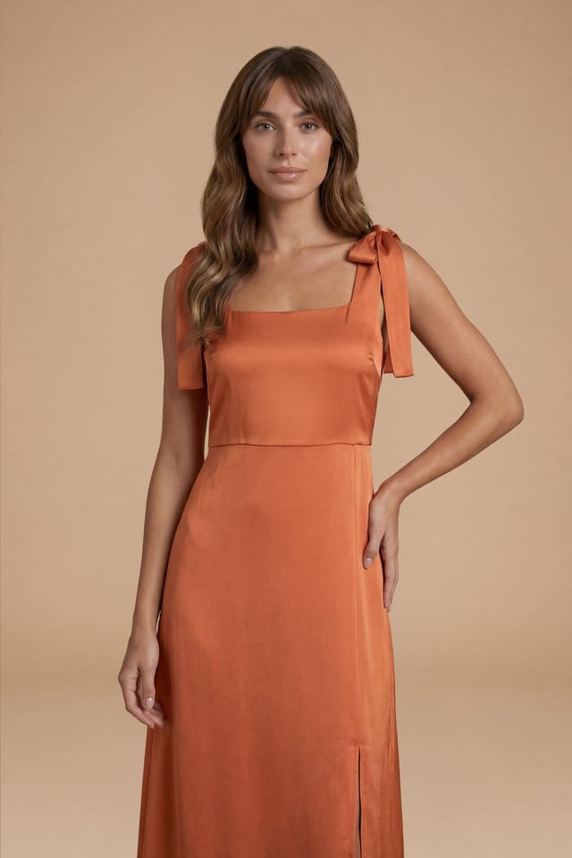 Oasis Oasis Women's Rust Satin Tie Shoulder Midi Bridesmaid Dress - 2