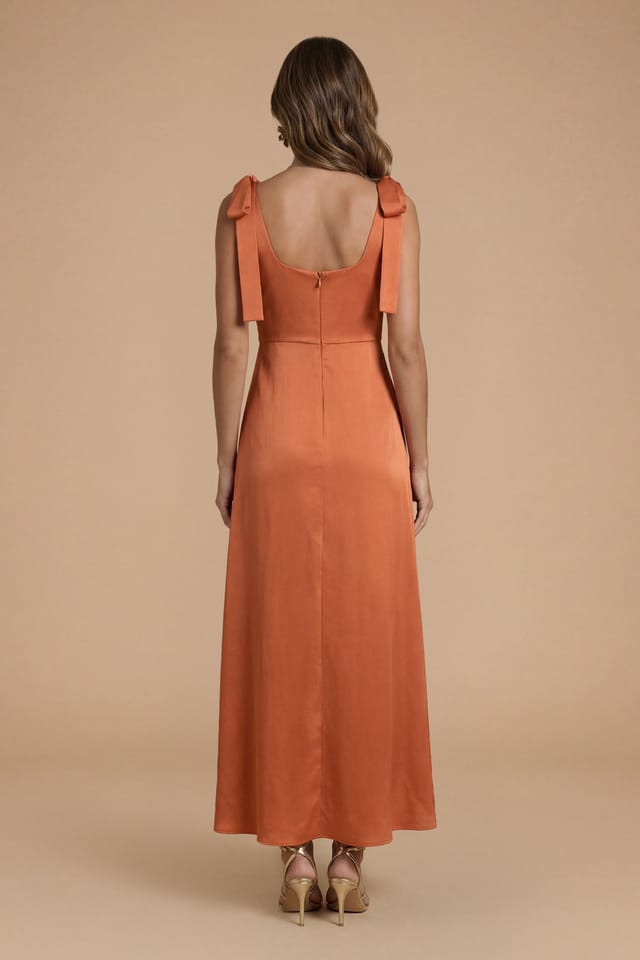 Oasis Oasis Women's Rust Satin Tie Shoulder Midi Bridesmaid Dress - 3