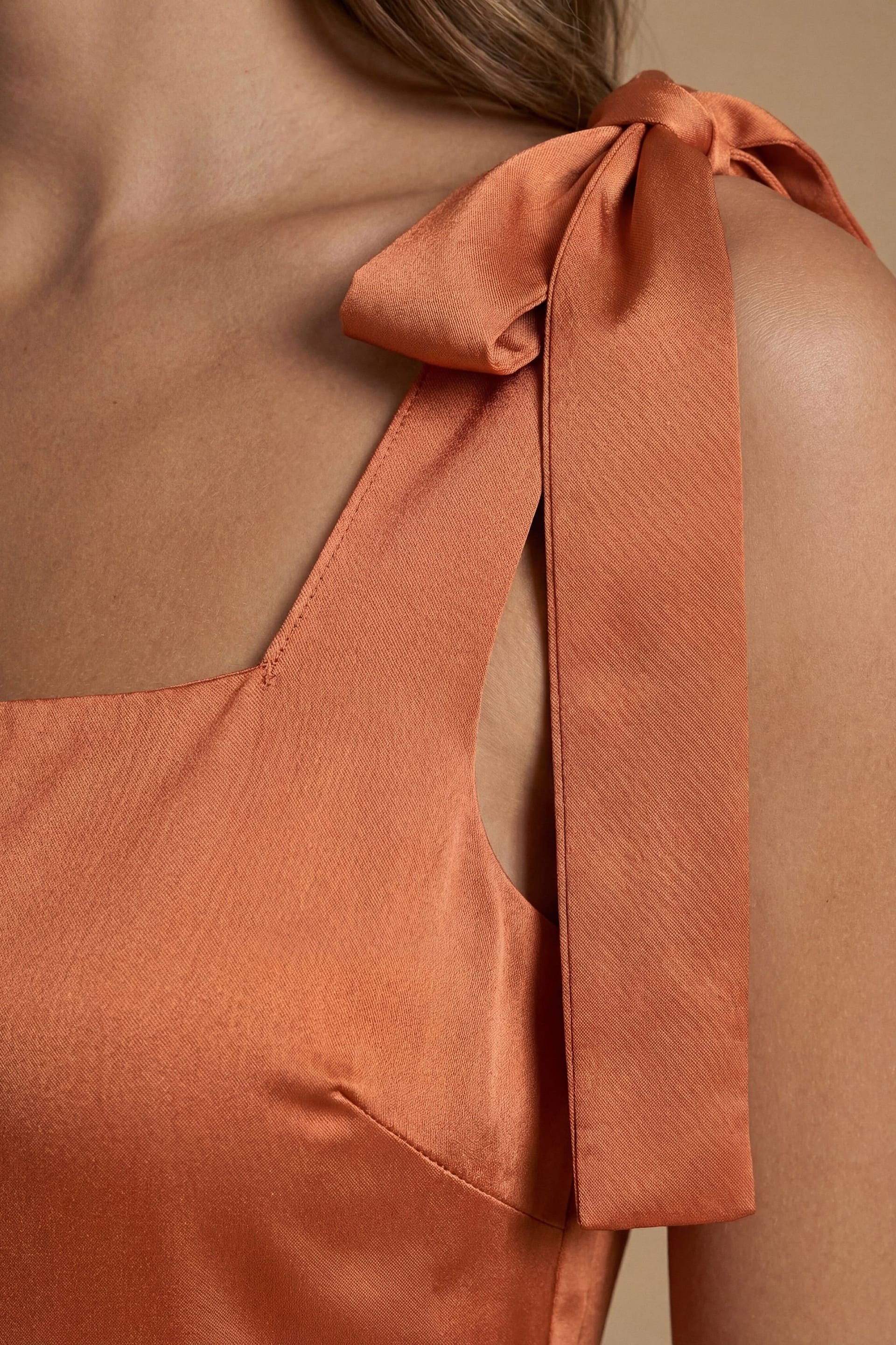 Oasis Oasis Women's Rust Satin Tie Shoulder Midi Bridesmaid Dress - 4