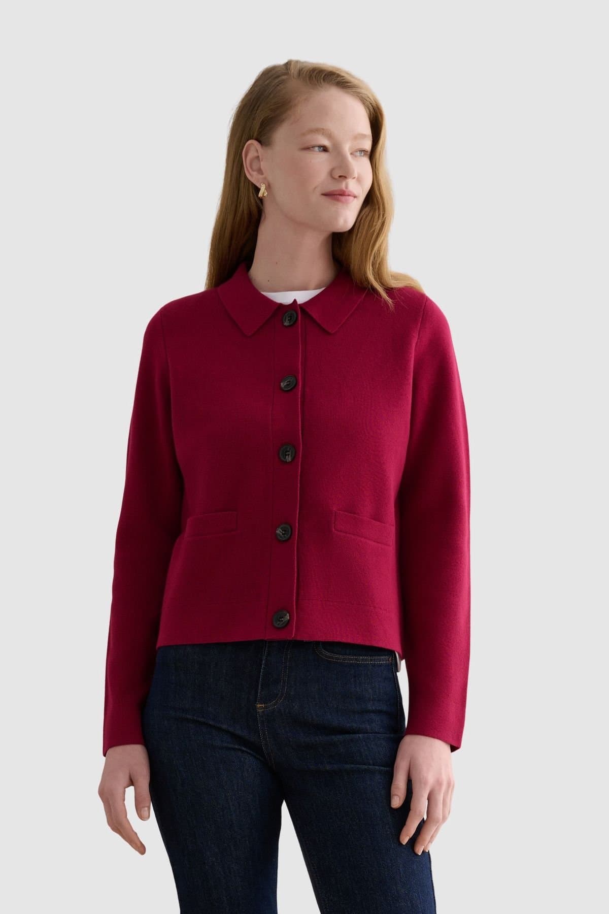 Hobbs London Hobbs London Women's Mia Merino Wool Blend Knitted Cardigan in Cerise