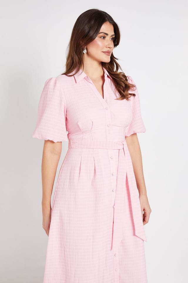Wallis Wallis Women's Textured Organza Puff Sleeve Shirt Dress in Coral - 2