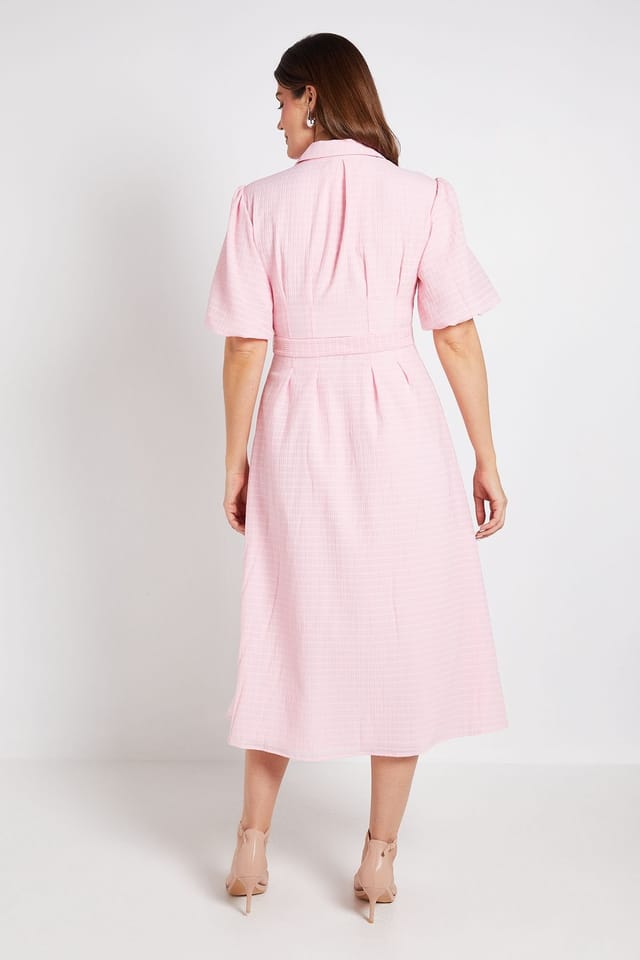 Wallis Wallis Women's Textured Organza Puff Sleeve Shirt Dress in Coral - 3