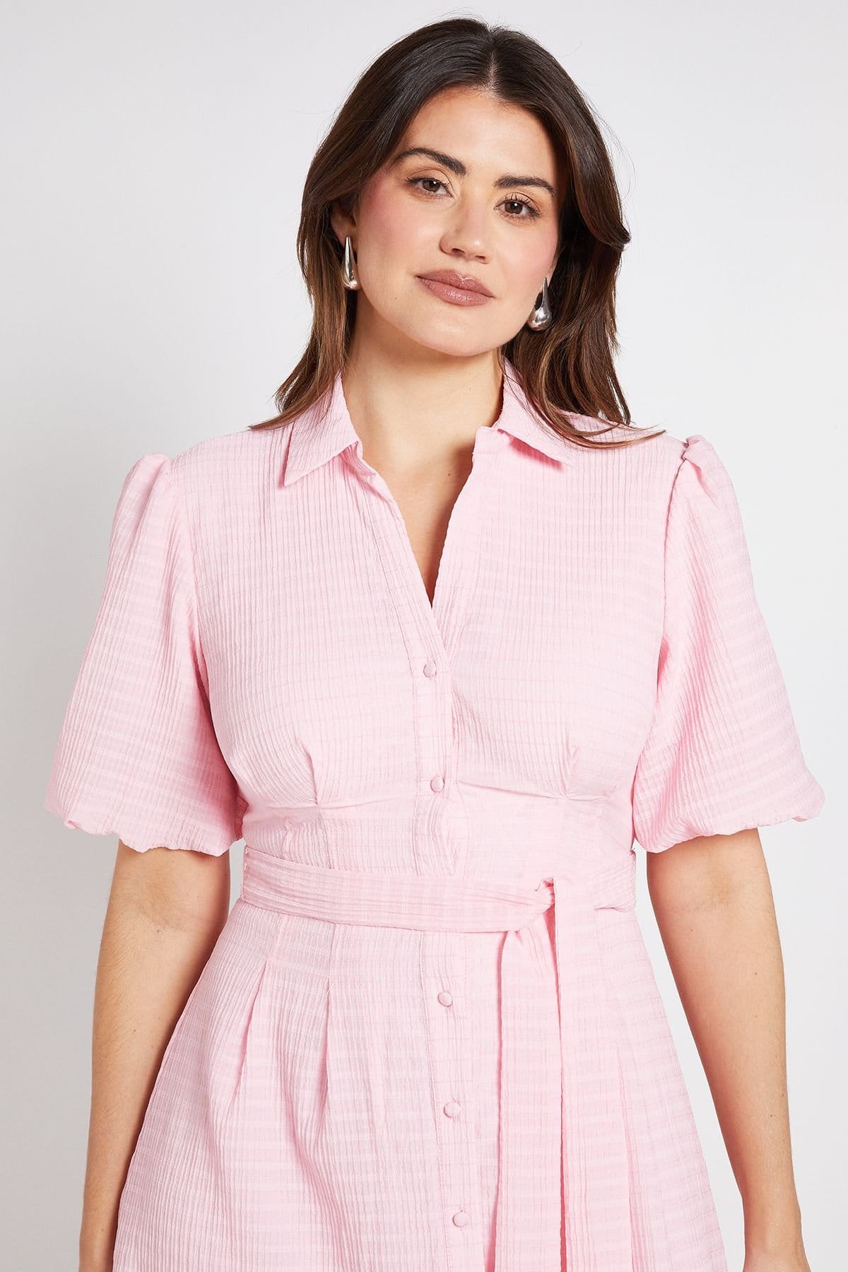 Wallis Wallis Women's Textured Organza Puff Sleeve Shirt Dress in Coral - 4