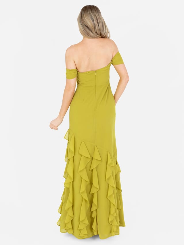 Anaya with Love Anaya with Love Women's Ruffle Bardot Maxi Dress in Green - 3